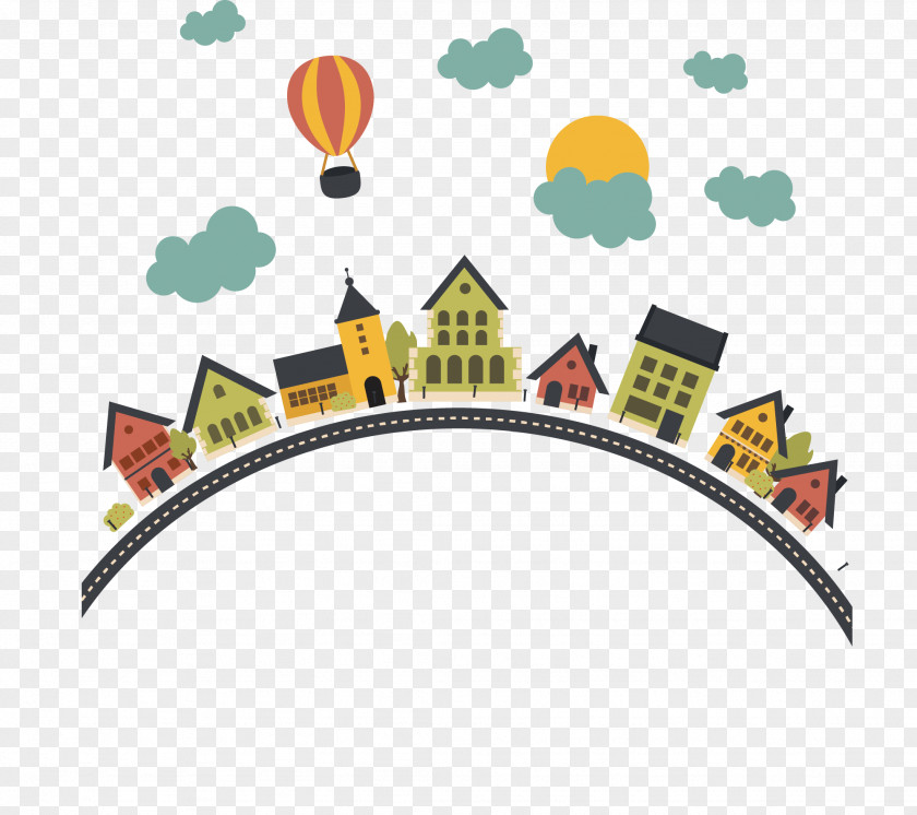 Vector Cartoon House Road On The Earth PNG
