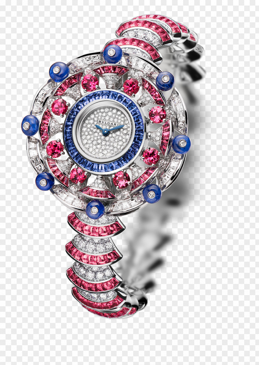 Bulgari Watch Blue Pink Diamond Watches Female Form Jewellery Movement Repeater PNG