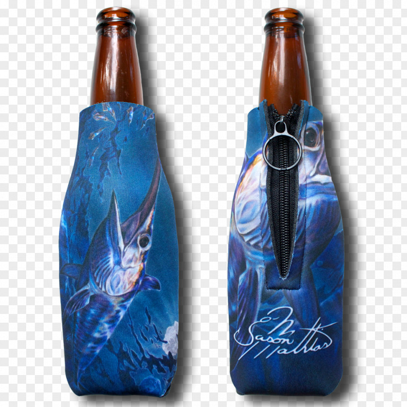 Beer Koozie Bottle Black Marlin Sailfish PNG