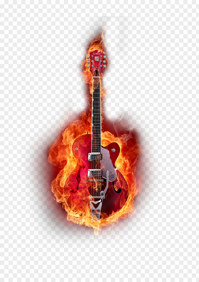 Musical Instruments Guitar Flame Graphic Design PNG