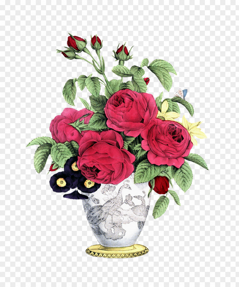 Vase Floral Design Rose Flower Bouquet Drawing PNG