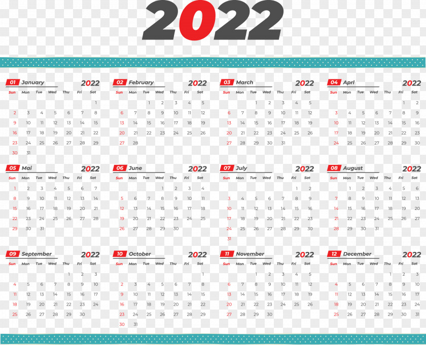 2022 Yearly Calendar Printable 2022 Yearly Calendar Template PNG
