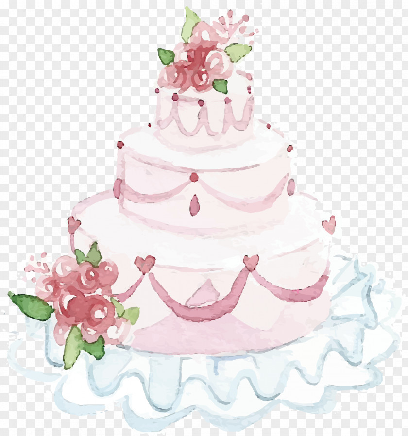 Beautiful Wedding Cake Watercolor Painting PNG