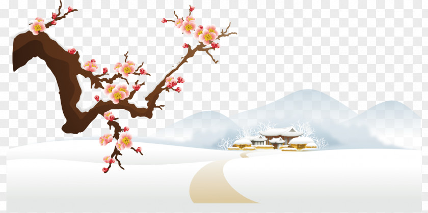Winter Snow Plum Vector Material Greeting Happiness Love Friendship PNG