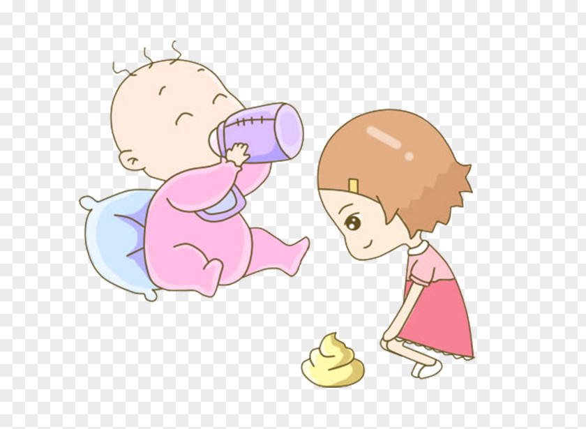 Cartoon Baby Eating Bottle, Mother Tidy Up Milk Infant Bottle PNG