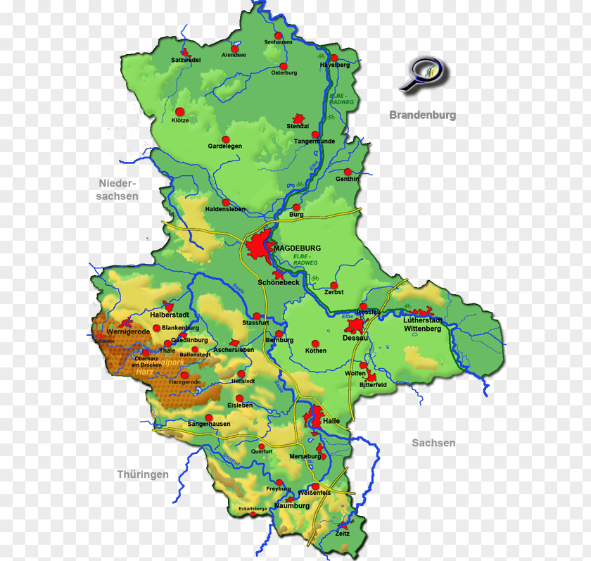 Map Topographic Dessau-Roßlau Harz Saxony PNG