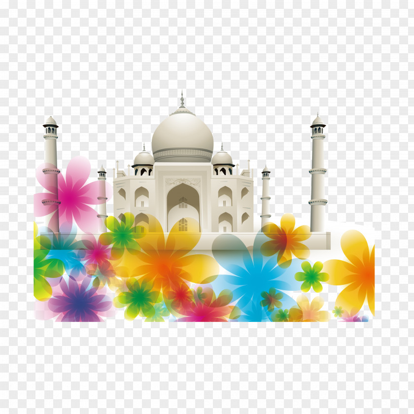 Cartoon Castle Flowers Taj Mahal Monument Royalty-free Illustration PNG