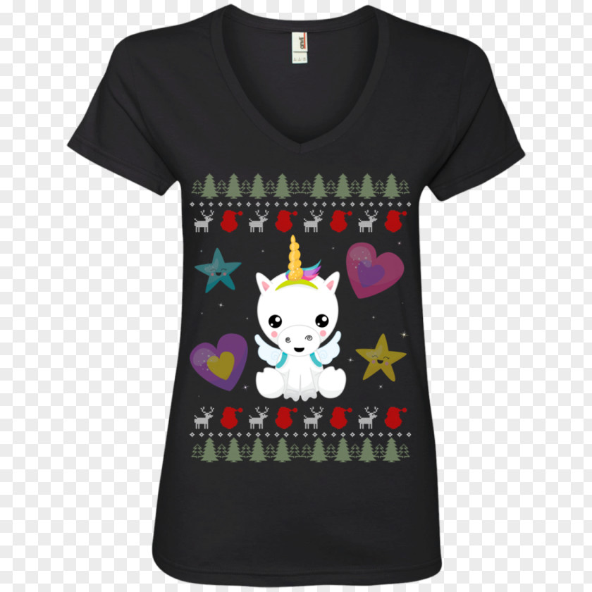 Christmas Unicorn T-shirt Hoodie Neckline Sleeve PNG