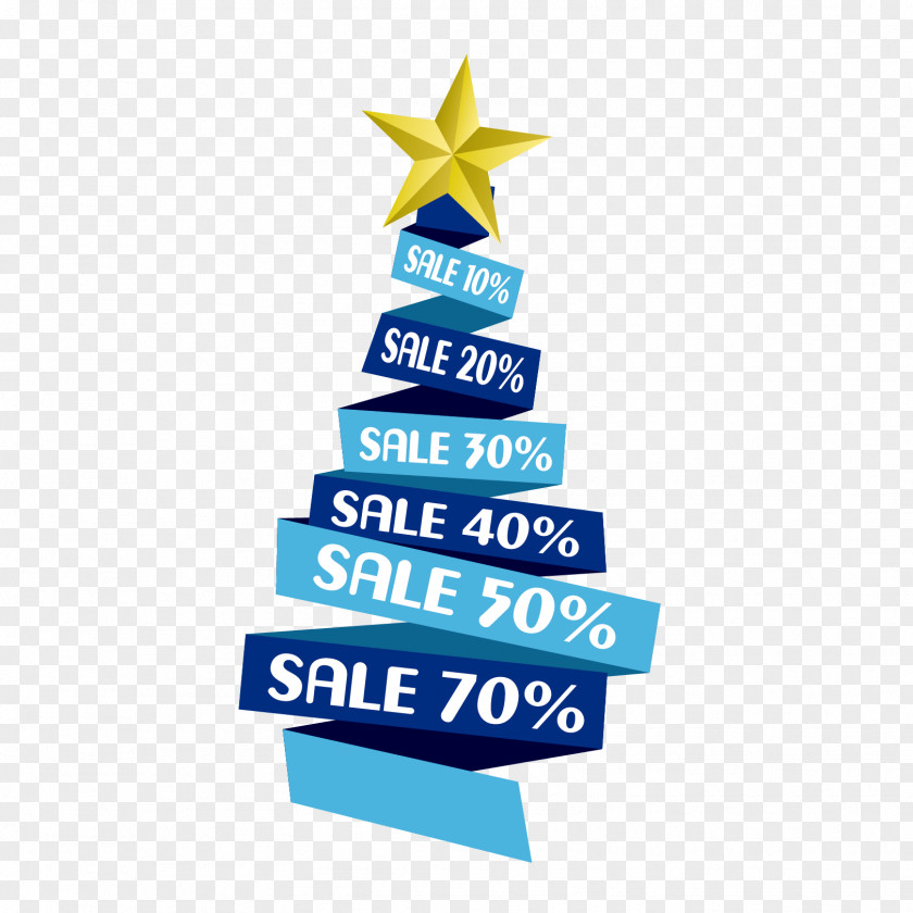 Discount Blue Ribbon Vector Christmas Tree Discounts And Allowances PNG