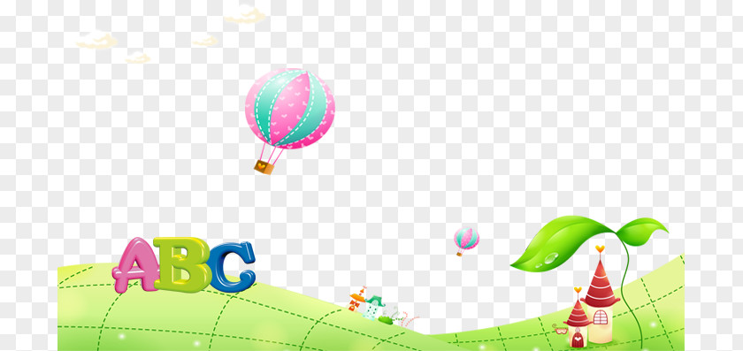 Cartoon Grass Hot Air Balloon Drawing Animation PNG