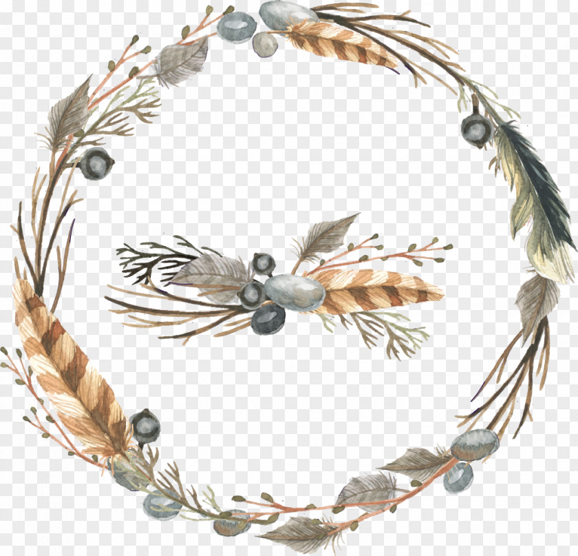 Vector Painted Feather Wreath Wedding Invitation Thanksgiving Dinner Party Day PNG