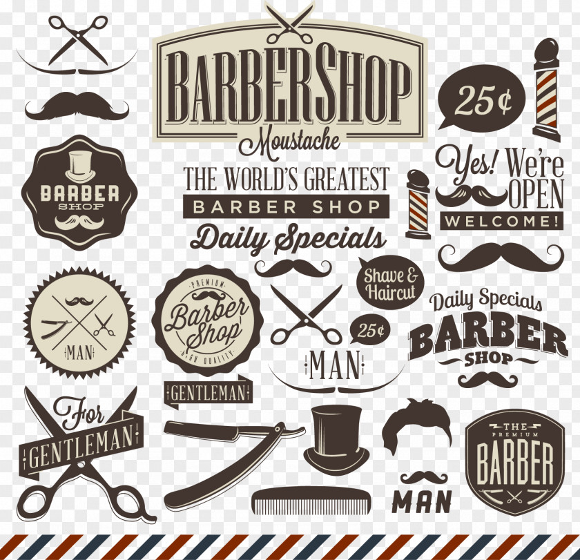 Barber Shop Vector Logo Design Material Straight Razor Shaving Beauty Parlour PNG