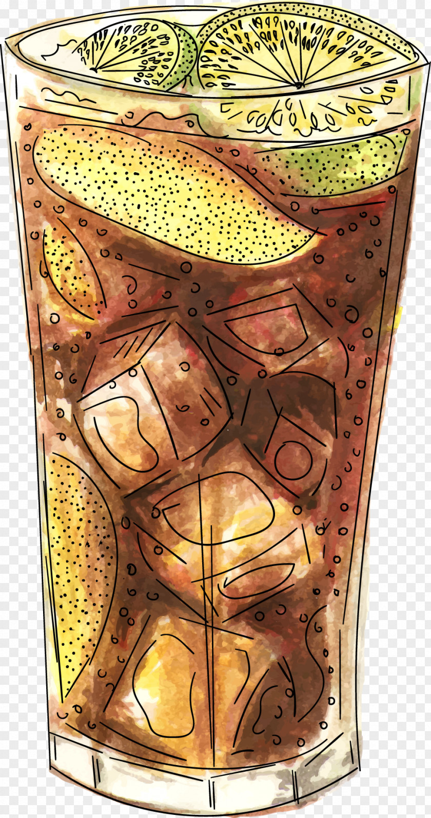 Vector Ice Water With Lemon Cola Cocktail Long Island Iced Tea Drawing Illustration PNG