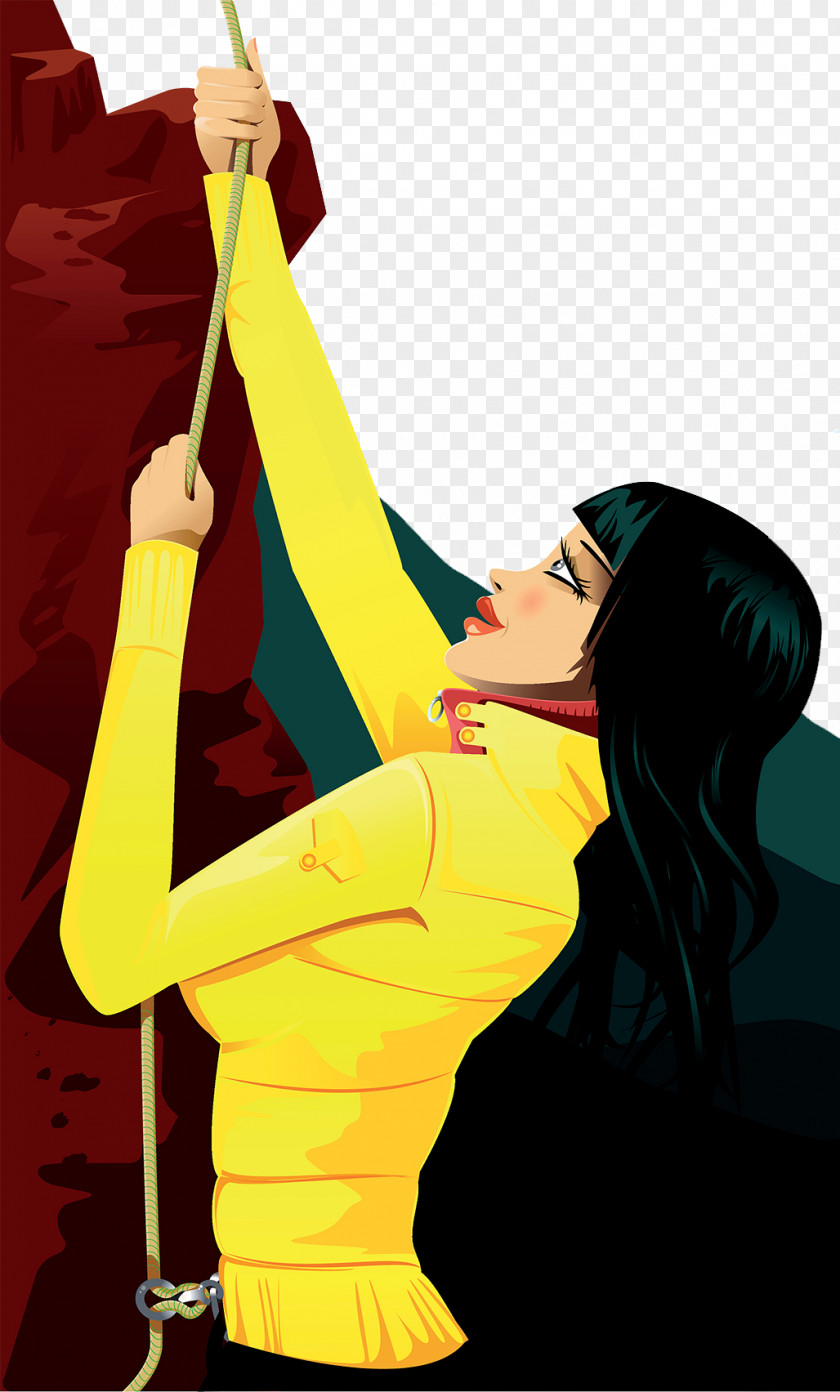 Female Rock Climbing Athlete Cartoon Mountaineering Illustration PNG