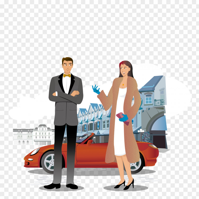 Motoring Couple Cartoon Download Illustration PNG
