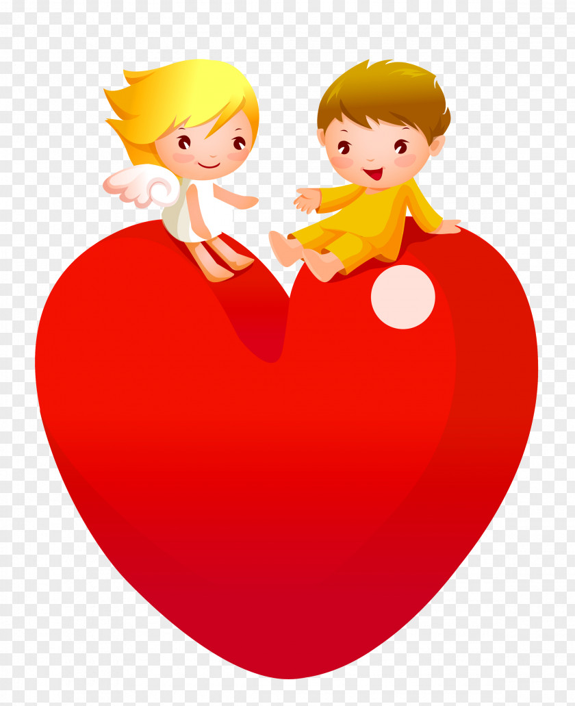 Red Heart With Angels Clipart Cartoon Drawing Clip Art PNG