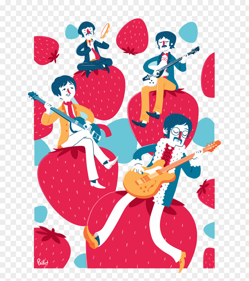 Painted Strawberry Playing People Drawing Art The Beatles Illustrator Illustration PNG