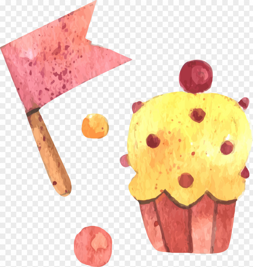Cake With Flag In Hand Ice Cream Lollipop Cupcake Watercolor Painting PNG