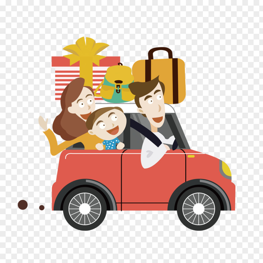 Cartoon Family Travel Car Animation Drawing PNG