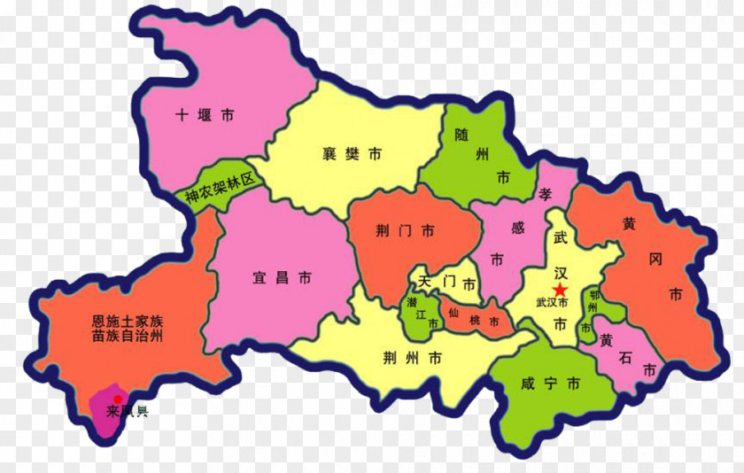Cartoon Map Of Hubei Huangzhou District Laifeng County China PNG