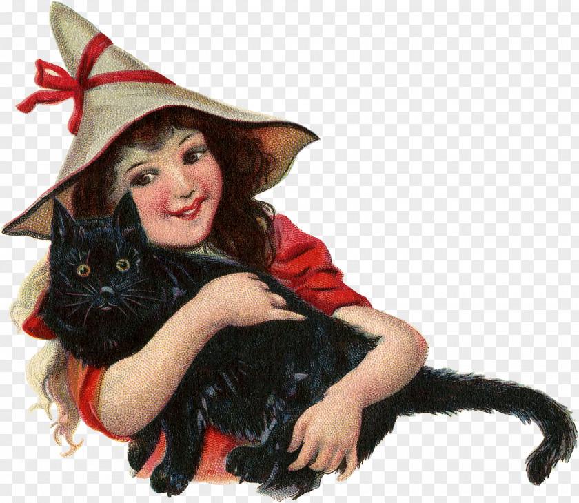 Cute Fairy Black Cat Kitten Witch Halloween PNG