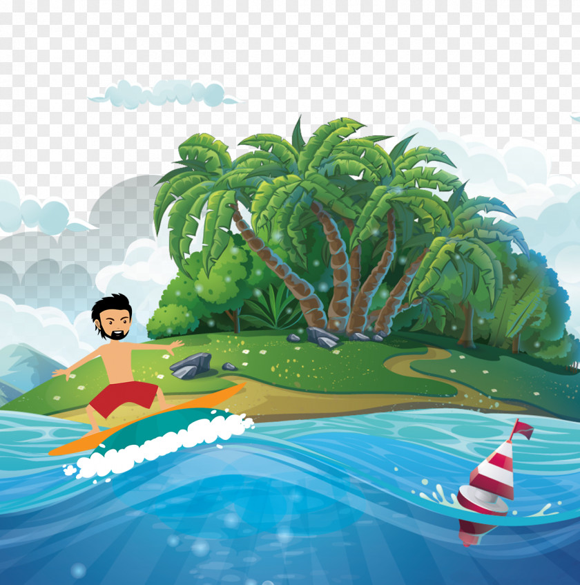 Island Surfing Pineapple Euclidean Vector Sea PNG