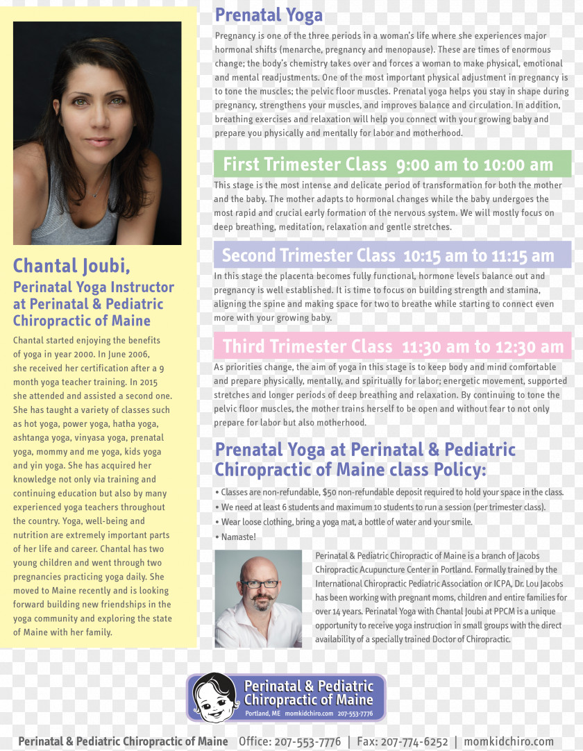 Pregnant Yoga Maine Namaste Chiropractic Brochure Advertising PNG