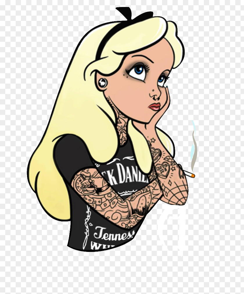 Disney Tattoo Alice In Wonderland Ariel Princess Punk Rock T-shirt PNG