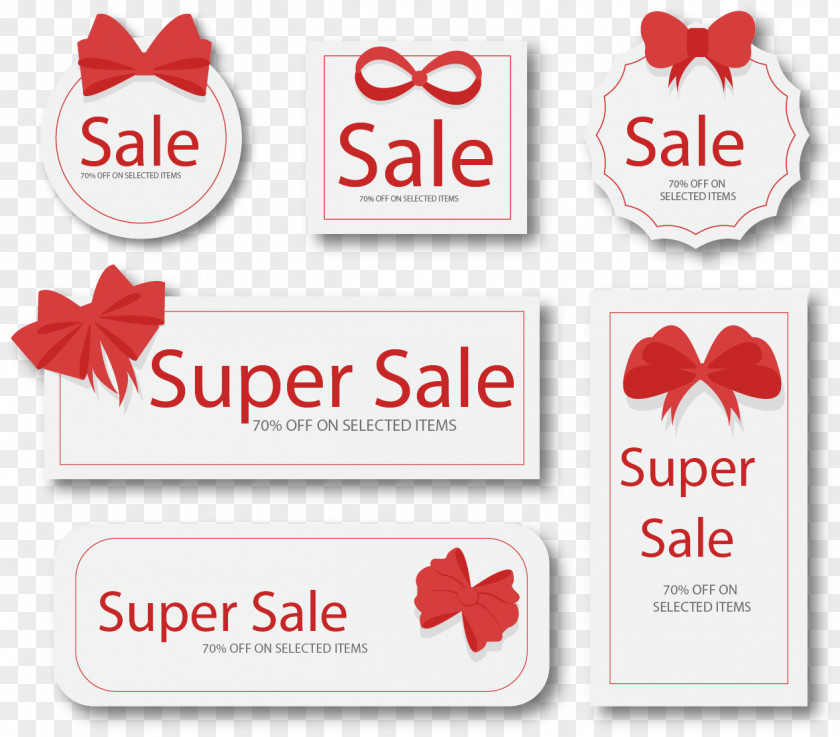Vector Hand-drawn Bow Tag Sticker Red Web Banner Label PNG