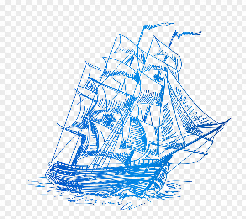 Vector Cartoon Hand-painted Smooth Sailing Ship Silhouette PNG