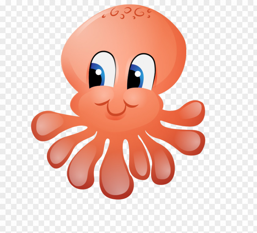 Cute Cartoon Painted Orange Octopus Drawing PNG