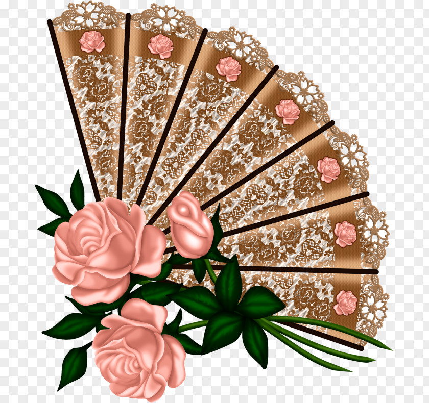 Hand Fan Painting Floral Design Rose PNG
