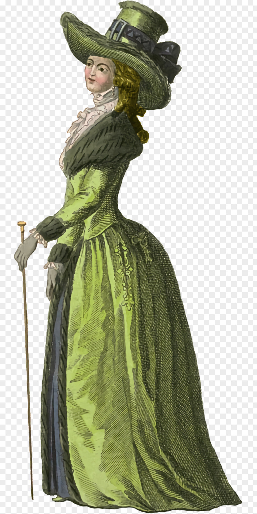 Figurine Outerwear Costume Design Green Victorian Fashion Standing PNG