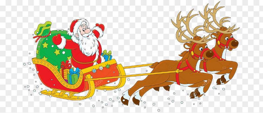 Santa Claus Reindeer Christmas Sled PNG