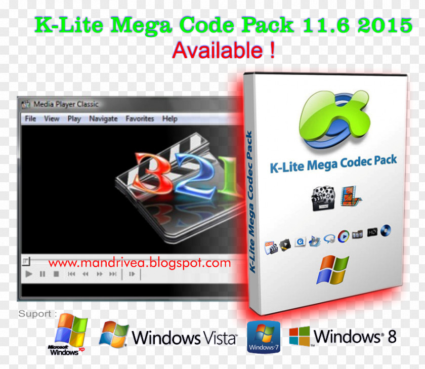 Software Pack K-Lite Codec DirectShow Windows Media Player Video For PNG