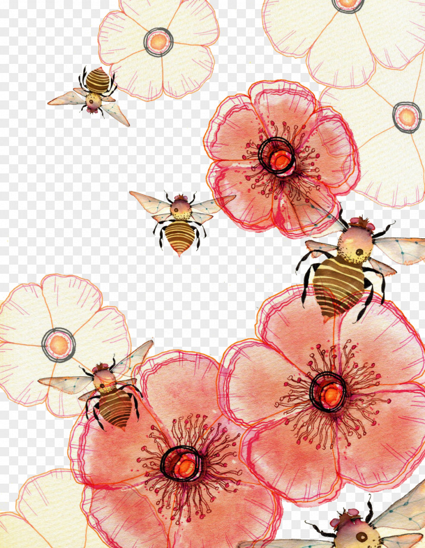 Honey Bees Watercolor Painting Drawing Art Illustration PNG