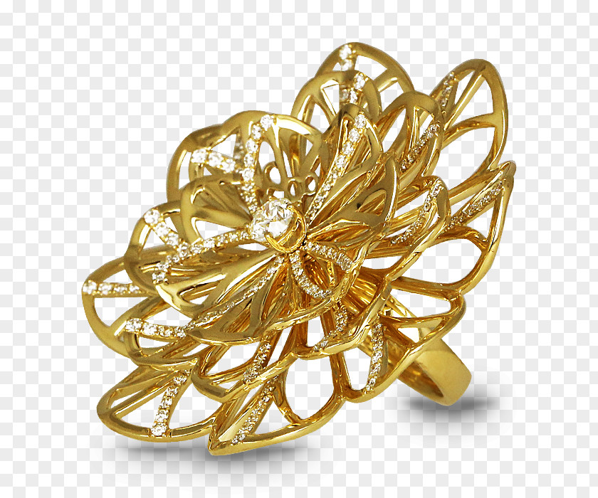 Pave Diamond Rings Women Ring Gold Brass Brooch 01504 PNG