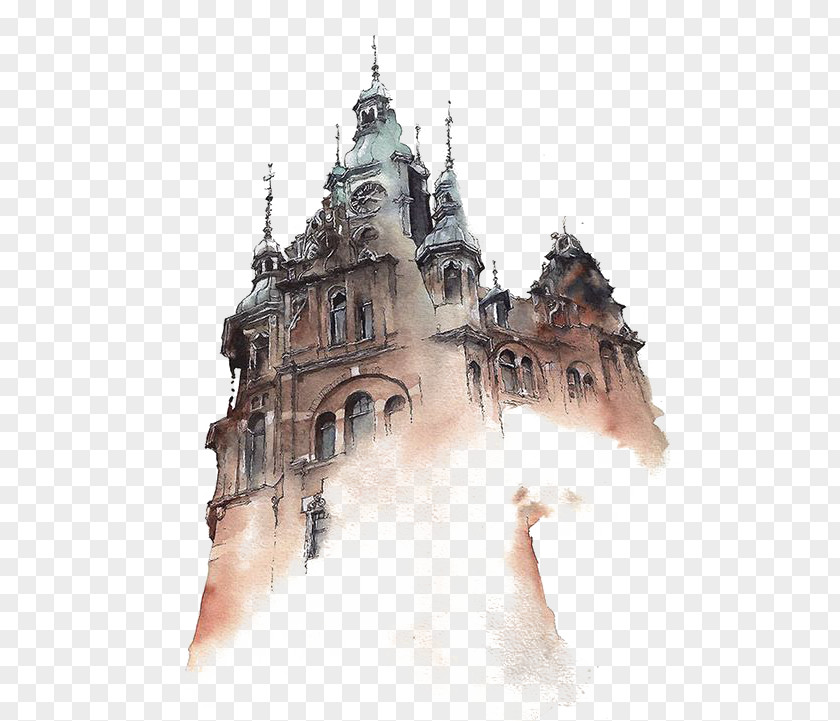 Watercolor Castle Painting Architecture Artist PNG