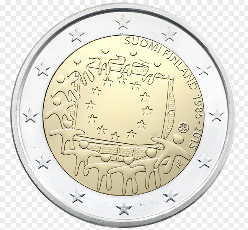 Euro 2 Coin Coins Flag Of Europe European Union PNG