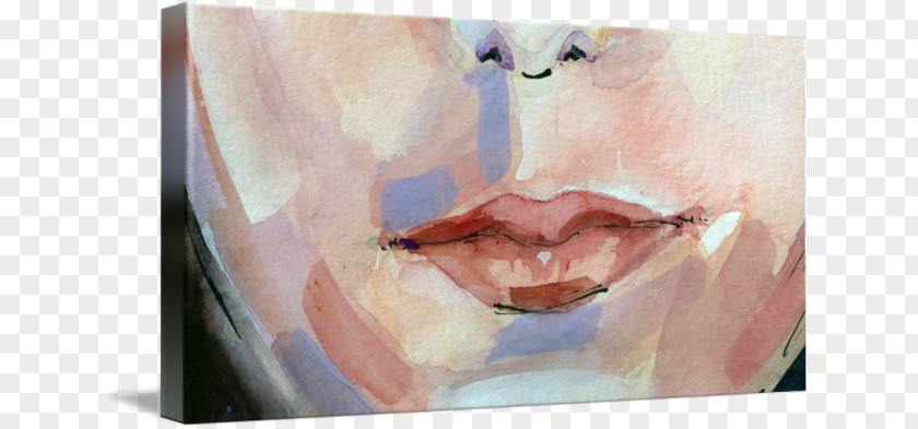 Watercolor Lips Painting Portrait Nose Close-up Cheek PNG