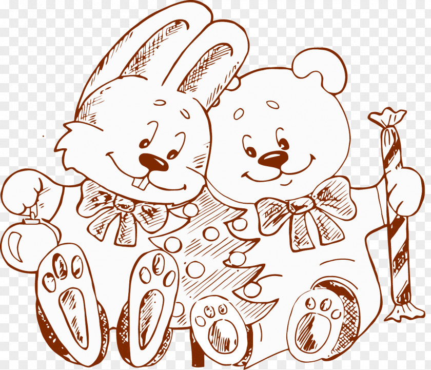 Hand Drawn Sketch Bear Rabbit Drawing Illustration PNG