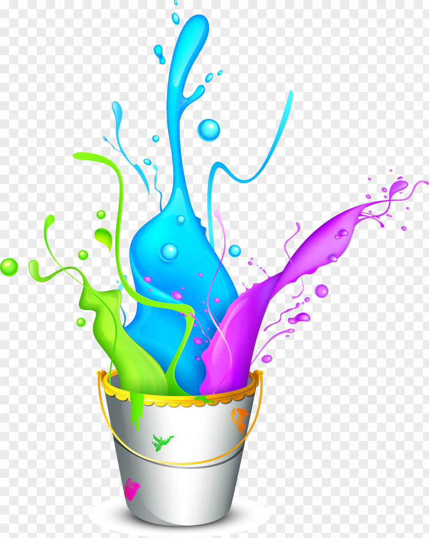 Colorful Bucket Paint Holi Wallpaper PNG