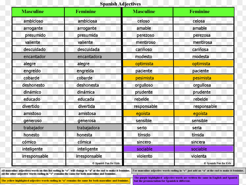 Strick Spanish Adjectives Translation Word PNG