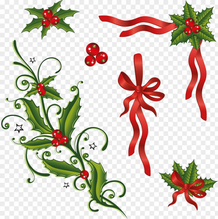 Hand-painted Christmas Elements Common Holly Leaf Berry Clip Art PNG