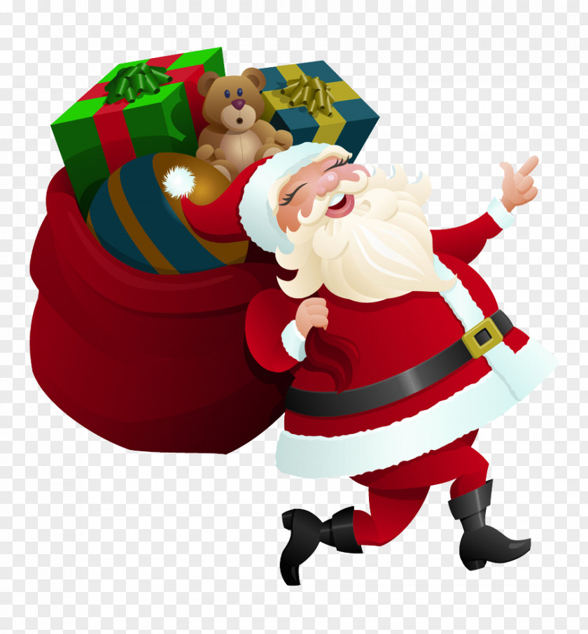 Santa Claus Carrying A Gift Rudolph Christmas PNG