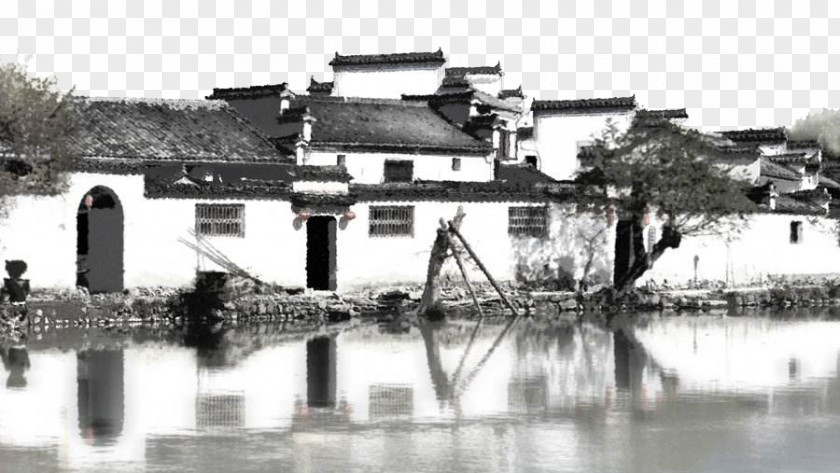 The Ancient Town Of White Walls Handan Photography Jiangnan Ink Wash Painting PNG