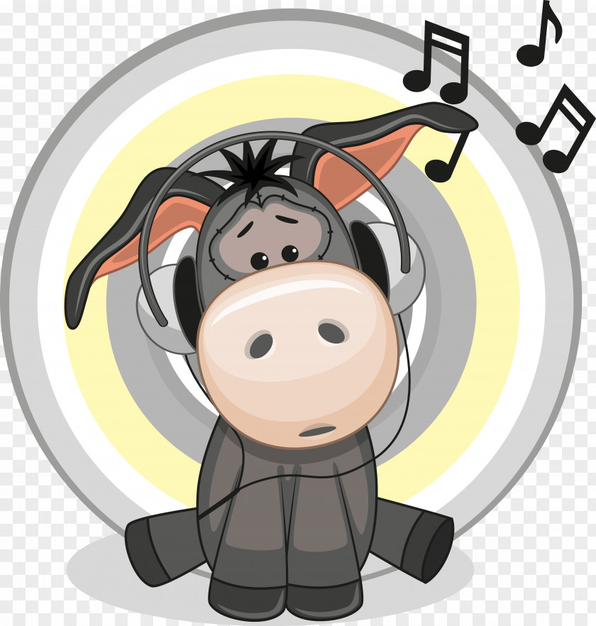Wearing Headphones Donkey Vector Illustration PNG