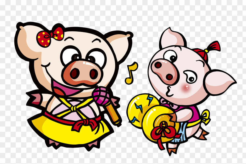 Piglet Singing Combination Cartoon Illustration PNG