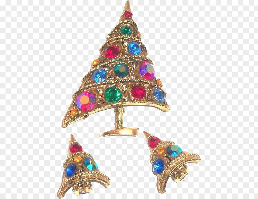 Christmas Tree Brooch Ornament Earring Imitation Gemstones & Rhinestones PNG