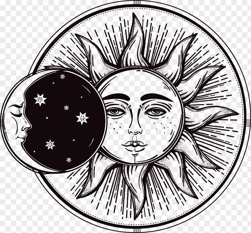Hand-painted Sun And Moon Solar Eclipse Of August 21, 2017 Lunar Drawing PNG